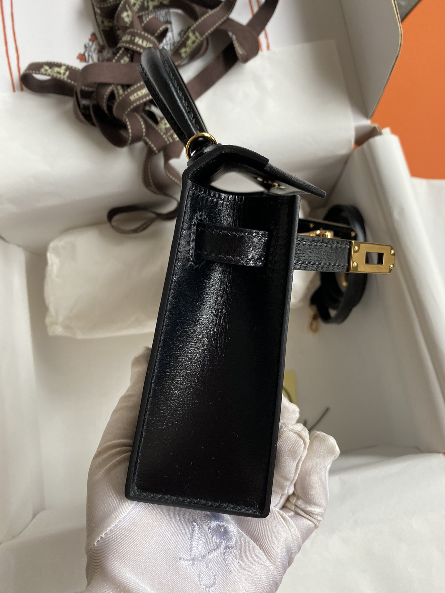 Hermes Kelly Mini II Bag 19CM In Black Box Leather